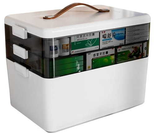 Bigingjia 3 Regal Medikamenten Aufbewahrung,Medizinbox,Hausapotheke Box Medizinkoffer,medikamenten organizer，Mehrzweck Organizer Box，Aufbewahrungsboxen mit Deckel Groß Abschließbar,Erste Hilfe Kasten