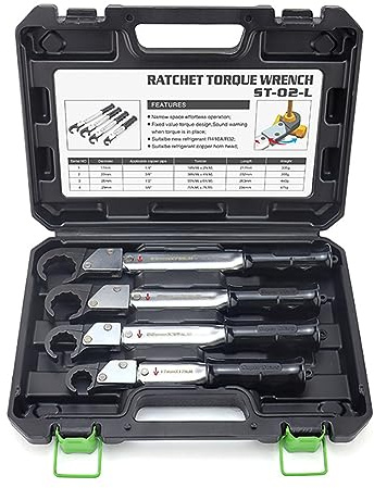 Kit di chiavi dinamometriche a cricchetto regolabili per impianti HVAC, refrigerazione e aria condizionata, design a estremità aperta per tubi di rame