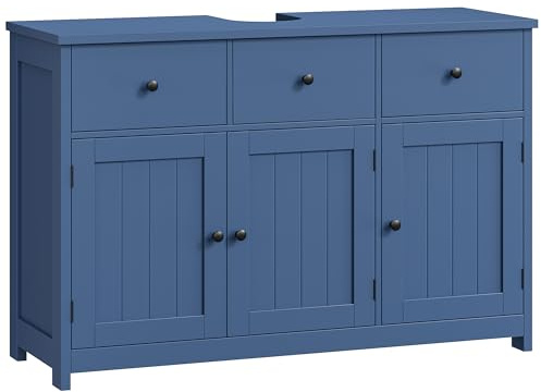 FOREHILL 100cm Mobile Sottolavabo per Bagno Grande, Mobile Bagno a 2 Cassetti e 3 Ante, Mobiletto Portaoggetti da Terra, Scanalatura a Forma di U, 100x30x61cm (Blu)