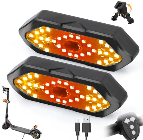 2PCS E Scooter Blinker, Roller Blinker mit USB Fernbedienung mit Sockel für 5-8 cm Schmutzfänger mit Xiaomi Ninebot Scooter zubehör Speziell für Roller