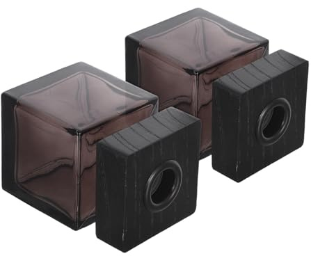 LOLIPPYY 2 Piezas Botellas Difusoras de Vidrio Cuadradas con Tapa de Madera Frascos Rellenable para Aceites Esenciales y Ambientador Aromaterapia para Hogar Coche y Oficina