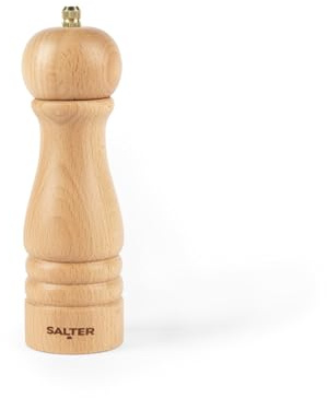 Salter Olea Salt & Pepper Grinder – Single FSC®-Certified Wooden Seasoning Mill, Adjustable Grind Coarse to Fine, Ceramic Mechanism, Manual Grinding for Salt Crystals or Peppercorns, Beige