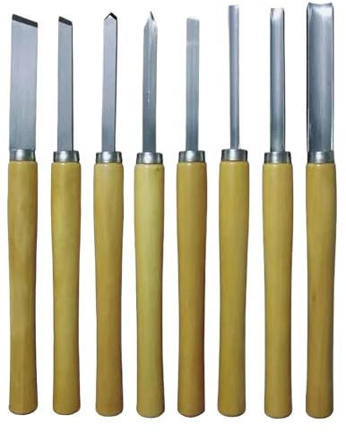 8 Pz Tornio Officina 360mm Lunghezza Totale Scalpello HSS Set Strumenti Dettagliati for Intaglio Del Legno Manico Ergonomico In Agrifoglio