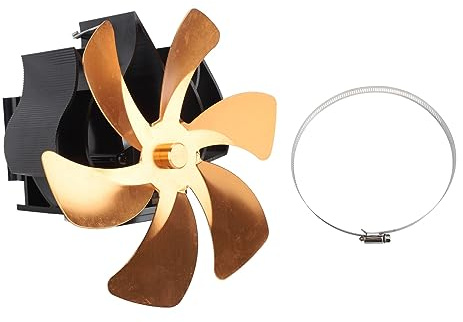 DINGBU Heat Powered 6 Blades Wood Stove Fan, Silent Flue Pipe Hanging Fireplace Fan, Wall Mount Stove Fan for Chimney with Aluminum Alloy Blades for Improved Air (Gold)