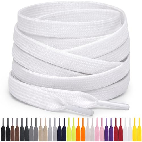 Miscly Lacci Piatti per Scarpe Sportive, Disponibili in Varie Lunghezze e Colori (Bianco, 114 cm)
