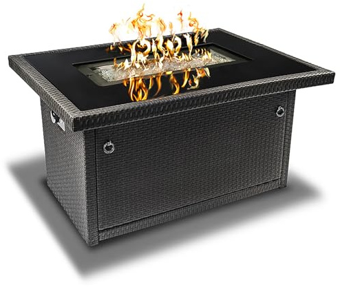 Outland Living Series 403 Fire Table – 44 50,000 BTU Outdoor Propane Gas Fire Pit Table with Tempered Glass Top & Arctic Ice Decorative Glass Rocks, Slate Grey