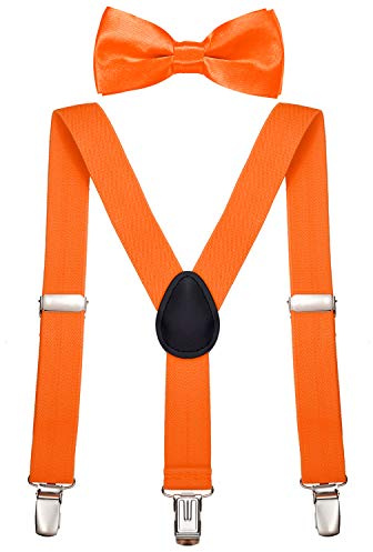 DonDon Set bretelle bambino e papillon arancione elastici e regolabili per bambini da 1 a 8 anni