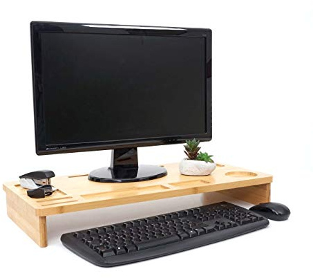 Mendler Monitorerhöhung HWC-E85, Monitorständer Tischorganizer Bildschirmerhöhung, Bambus 9x65x31cm