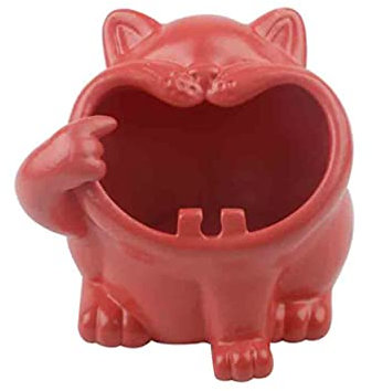 Windaschenbecher Geruchsdicht, Keramik Aschenbecher, Aschenbecher für Draußen, Netter Kätzchen-Aschenbecher mit Rauchtrog für Home Office Wohnung Schlafzimmer Balkon Couchtisch Dekoration,Rot