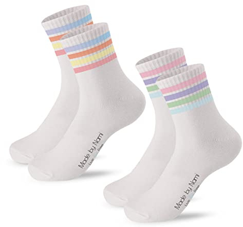 Made by Nami Calcetines Retro Tennis 2 Pack - Crew Blanco con Rayas Algodón Unisex 35-45