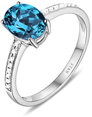 Gualiy Ring Zirkonia Silber 925, Damenring Hochzeit Oval Meer Blau Zirkonia Ring Größe 63 (20.1)