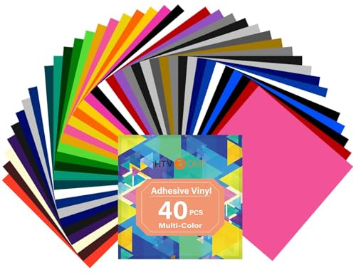 HTVRONT Permanent Adhesive Vinyl Sheets for Cutting Machine, 40 Sheets 12 x 12 Permanent Vinyl Bundle for Cups, Decals, Craft Projects