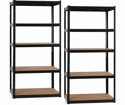 Stagecaptain Heavyrack HR-175 BK Sistema di 2 Scaffali in Metallo - Scaffalatura per magazzino - Scaffale per carichi pesanti - 875kg di capacità di Carico - 5 ripiani in legno regolabili - Nero