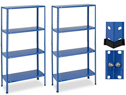 Relaxdays Schwerlastregal, 2er Set, HBT 147,5 x 75,5 x 30,5 cm, 160 kg, Stahl, 4 Ebenen, Lagerregal Keller, Garage, blau