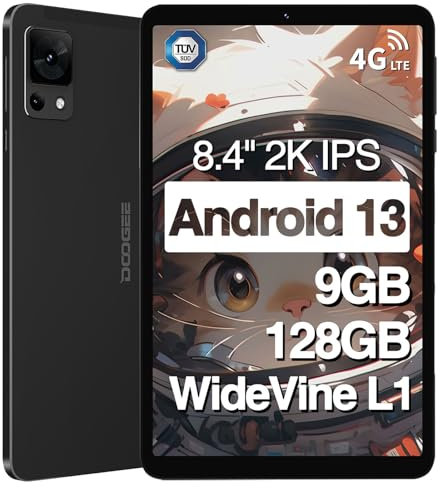 DOOGEE T20Mini Tablet 8.4 Zoll, 2.3K FHD Android Tablet, 9GB(4+5) RAM, 128GB ROM 1TB TF, 1.6 GHz 8 Core Tablet, 5060mAh Akku 13 MP + 5 MP Kamera, Android 13 Tablet, TÜV & 2.4/5GHz & GPS, Schwarz