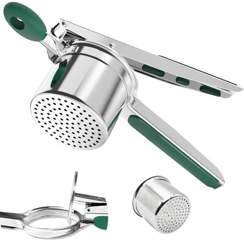 Spaghettieispresse für Eis,Kartoffelpresse edelstahl mit Rutschfestem Silikongriff,Kartoffelstampfer ist spülmaschinenfest und ideal für die Zubereitung von feinem hausgemachtem Kartoffelpüree