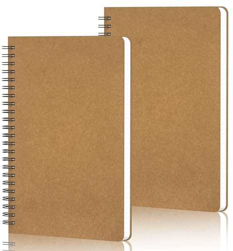 Yarotm Notizbuch A5 Blanko - 2 Stück Spiral Notizbuch Papier - Notizblock Ringuch Spiralblock Notizbücher A5 100g / m² 60 Blatt - Skizzenblock Journal Tagebuch für Memos Kraft