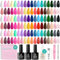 beetles Gel Polish Juego de 44 uñas, 36 colores de gel UV con capa base brillante mate y capa superior de gel con purpurina, rosa neón, rojo, verde, azul gelatina, nude, colección Vivid Seasons