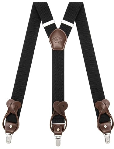 Bretelles Homme avec Options de Fixation par Clip et Bouton, 6 Boutons Inclus, Largeur 3,5 cm en Forme de Y pour les Tailles jusqu'à 200 cm, Acier Inoxydable, Plage de Réglage d'Élasticité Extra Large