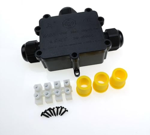 3-Way IP68 Waterproof Junction Box, Outdoor T-Type Electrical Junction Box External Sleeve Protection Box Cable Connector for Wire Diameter 8-12mm