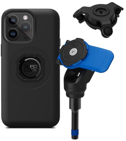 Quad Lock Motorcycle Handlebar Clamp Bolt Phone Mount Kit with Vibration Dampener and iPhone 14 Pro Max MAG Case