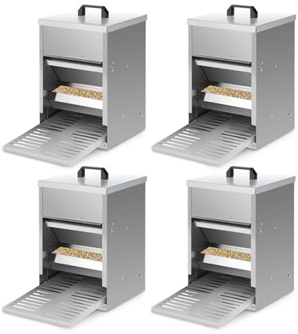 Peviasot Futterautomat Hühner, 5kg verzinkt Futterspender für Hühner mit Trittplatte, Deckel, Wasserdicht Futtertrog, Rattensicher Futterspender Hühner Geflügeltränke Futterautomat