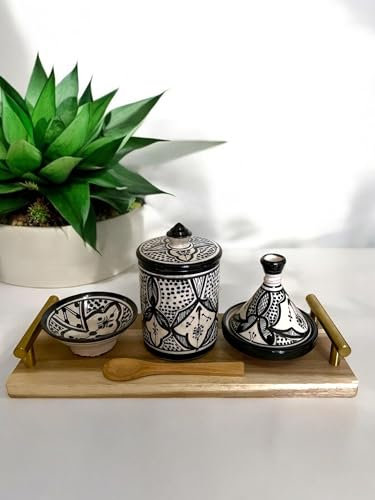 SULTANAMA - Ensemble de Poterie Artisanale Marocaine avec Plateau – 100% fait main - (Modèle 01)