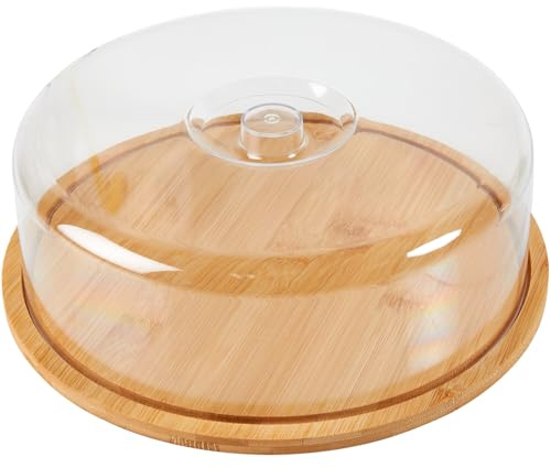 Deenz 26Cm Cake Stand With Lid Wooden Cake Plate With Dome Cake Display Cover Cake Tray Holder Storage Container Bamboo Cutting Board