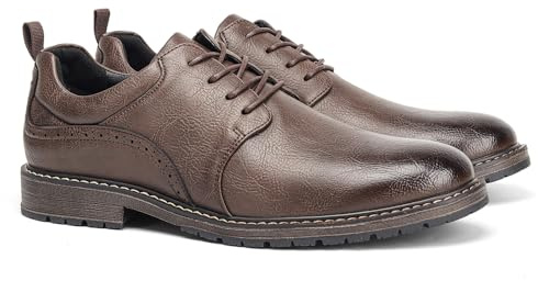 Harssidanzar Hombres Casual Plain Toe Dress Shoes Habit zapatillas de deporte cómodo de negocios casual zapatos Oxford KM307EU,Marrón,Tamaño 44
