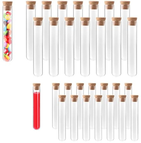 SZZETK 30 Piezas de Tubos de Ensayo con Corcho (16 x 100mm y 12 x 75mm) Tubos de Ensayo Plástico para Flores, Laboratorios, Especias, Bodas y Regalos de Huéspedes
