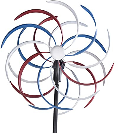 FLEXMAN Windmill, Yard Garden Wind Spinners 360 Degree Rotation Outdoor Metal Wind Spinners LED Glass Ball Light Solar Powered Windmill for Gardens, Courtyards, Lawns