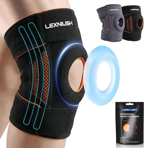 Knee Support with Side Stabilizers & Patella Gel Pad, Adjustable Knee Brace for Women/Men, Open Patella Compression Knee Support Brace for Arthritis,Meniscus Tear,ACL,Joint Pain,Running,Sports, Black