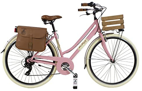 Via Veneto by Canellini. Femme Citybike CTB Vintage Rad Cityrad Fahrrader Bike Aluminium mit Korb Kassett (Rose, 46)