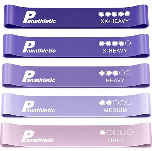 Panathletic Motståndsband, Set med 5 Band - 5 Motståndsnivåer, Träningsguide, E-Bok, Förvaringsfodral – 5 st. elastiska fitnessband, hemträningsband, gummiband, träningsband