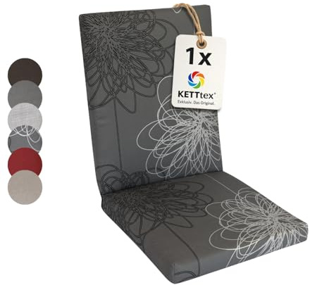 KETTtex Comfort Auflage Mittellehner anthrazit floral I Gartenstuhl Polster 106x50x4/7cm I hochwertige und Pflegeleichte Sesselauflage I Wetter- und formbeständige Stuhlauflage I KTH2 Sitzauflage