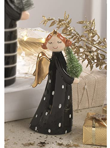 Mascagni Casa - Weihnachten Engel Dekoration Weihnachten Schwarz Weißgold 18 cm Keramik