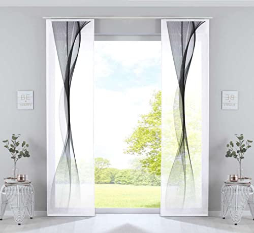 Gardinenbox 2er Set Schiebevorhänge Bedruckt Flächenvorhänge »Izmir« HxB 245x60 cm Welle Schwarz Microsatin Blickdicht Lichtdurchlässig mit Paneelwagen, 2022400B-2