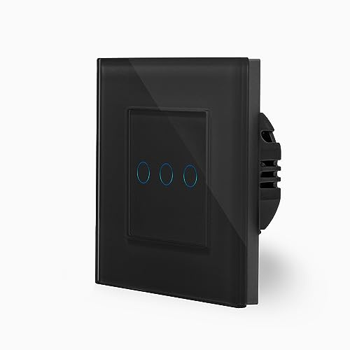 KRONE einfacher Touch Dimmer Lichtschalter Ein/Aus dimmbar 1-Fach im Glasrahmen in schwarz 1-Weg Glas Berührungs Wandschalter zum dimmen einer Leuchte, Lampe Luxus-Time
