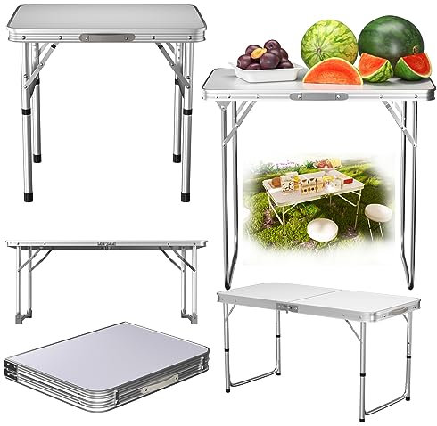 VickyHome 60x45 cm Weißer Klappbarer Garten Picknick CampingTisch Faltbar, Hochleistungsklappbarer Bocktisch Schreibtisch Esstisch aus Kunststoff mit 2 Höhenverstellbaren (56 / 26CM) für Grillpartys