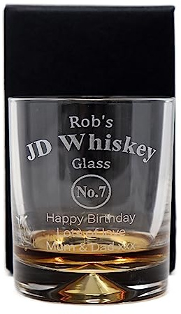 Regalo Personalised 9oz Dimple Whiskey Tumbler - JD Design | Laser Engraved, Add a Name & Message of Your Own | Glass Only, Drink Not Included | 18+ (Cardboard Gift Box)