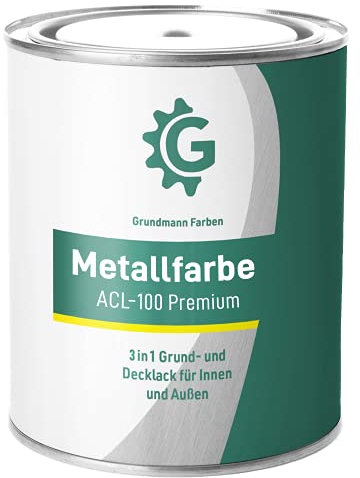 Grundmann Metallfarbe ACL 100 - Dunkelgrau 0,7 Kg - Seidenmatt - 4in1 Metallschutzlack inkl. Rostschutz und Grundierung - RAL 7021 Schwarzgrau
