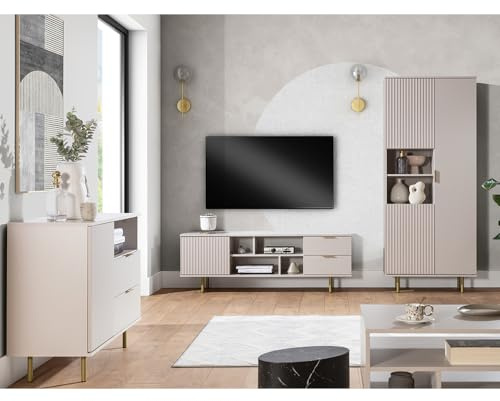 Lomadox Wohnmöbel Set Wohnwand Kaschmir 3-teilig modern 1 Kommode, 1 Lowboard, 1 Vitrine