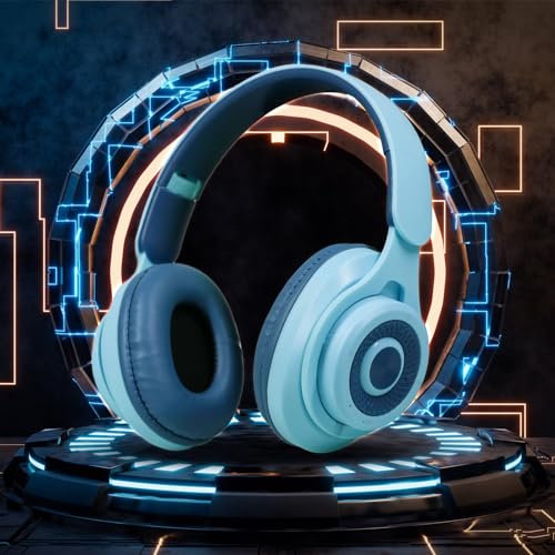 AEGJEGVD Casque Bluetooth 5.3 Réducteur de Bruit Léger Confortable et Pliable Casque sans Micro Écouteurs Bluetooth 5.3 avec Carte Enfichable Offre Flash Du Jour (Bleu clair)
