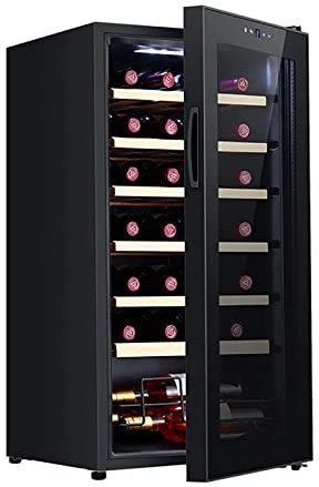 Enfriador de vino Refrigerador de vino de doble zona para 28 botellas incorporado o independiente con apariencia moderna, sistema de enfriamiento rápido y silencioso, vidrio templado de doble capa