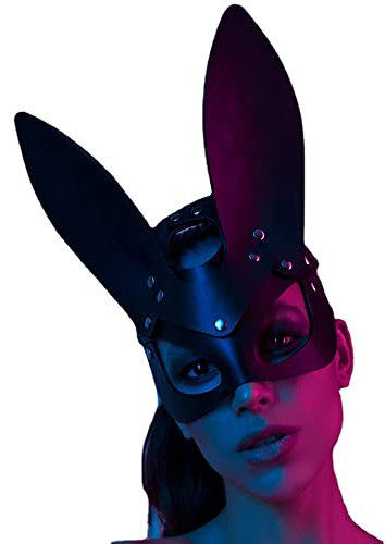 ZHITX Damen Ledermasken Hasenohrmaske Leder Halbgesichtsmaske Maskerade Party Maske für Cosplay Halloween Kostüm Zubehör MK-17