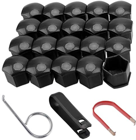 20 tapas para tuercas de rueda de 17 mm, tapas para tornillos de rueda, para tornillos, tapas para tuercas de rueda, tapas para tornillos de rueda, tapas negras con herramienta de extracción para
