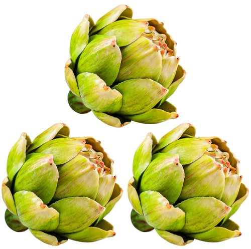 Gresorth 3 Pcs Large Artificial Artichoke Decoration Fake Vegetable Display Faux Realistic Fruit Ornament Garden Kitchen Party Thanksgiving - Green