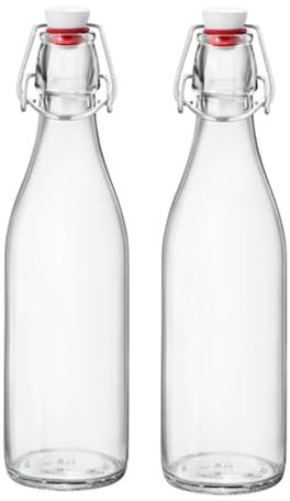 BELLEROFONTE Botella de agua de cristal vacía de 1 l, estilo vintage, elegante, para fermentación de agua con gas y agua natural, 2 unidades