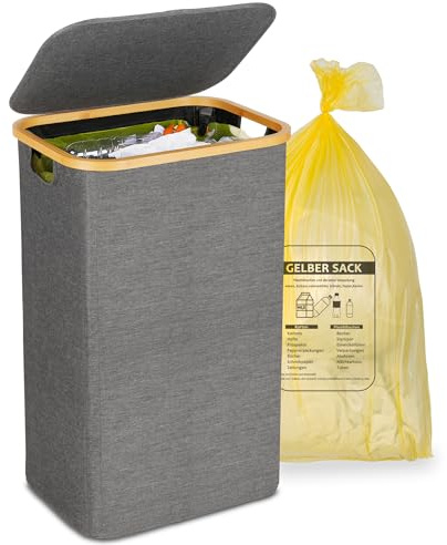 efluky Supporto giallo per sacco da 100 l, pattumiera con coperchio, supporto per sacchetti gialli, facile da rimuovere attraverso la porta sul retro, contenitore per cucina e casa [senza tasca