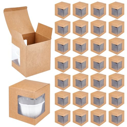 BENECREAT 36 st presentlådor, BurlyWood Kaffekartonger Transparent Vinglas Presentförpackning Lådor för Blanks 11 oz 12 oz 15 oz Presentförpackning